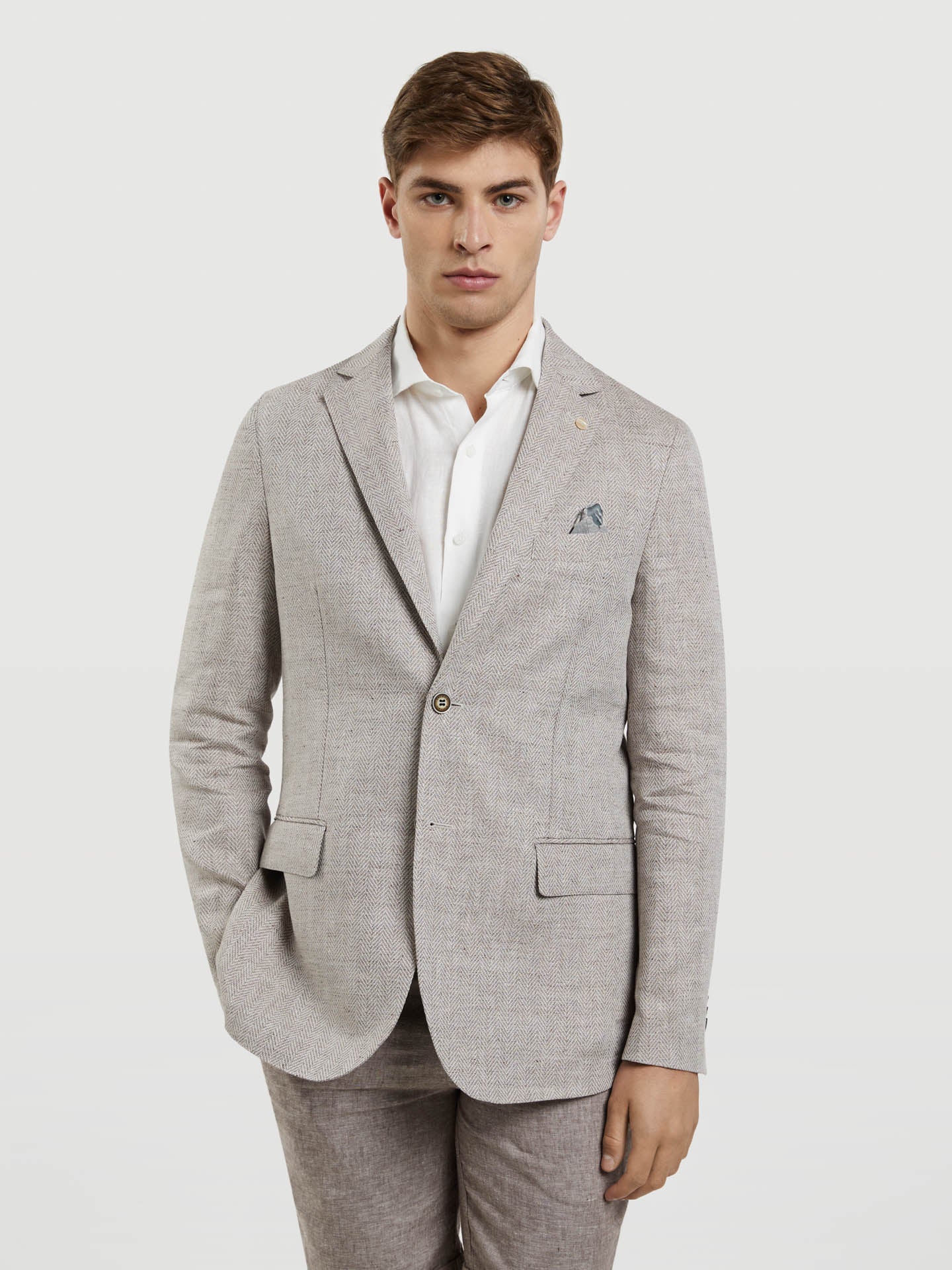 Unstructured Herringbone Linen Blazer Sacoor Brothers